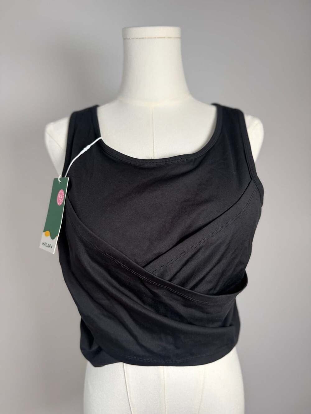 Halara Black Cross Wrap Pleated Cropped Tank Top with Built In Bra Size L